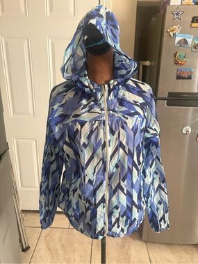 Nike Blue and Teal Patterned Athletic Jacket